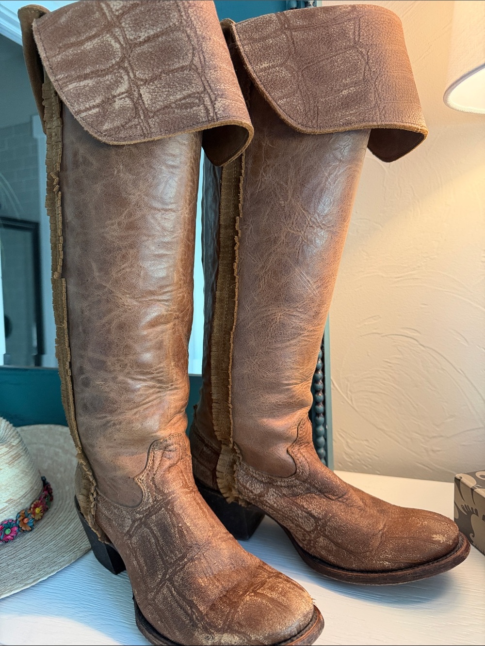Beautiful Vintage Corral Brown Leather Over-the-Knee Riding Boots! 👢 Size 38.5.